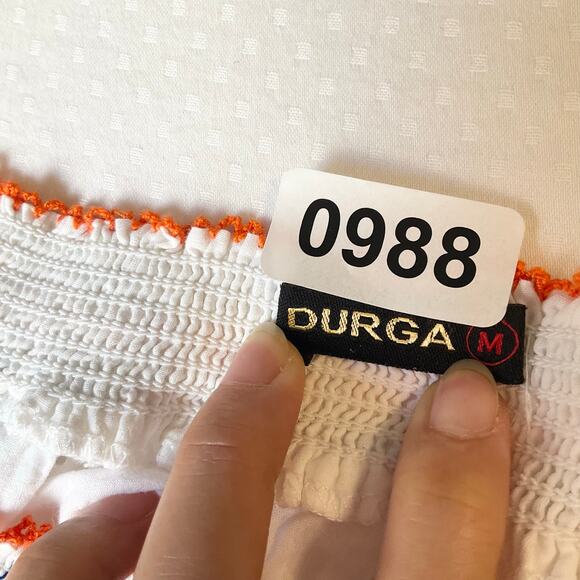 Durga Women Dress size M White See Through Floral Embroidery KneeLength Summer - Picture 6 of 10